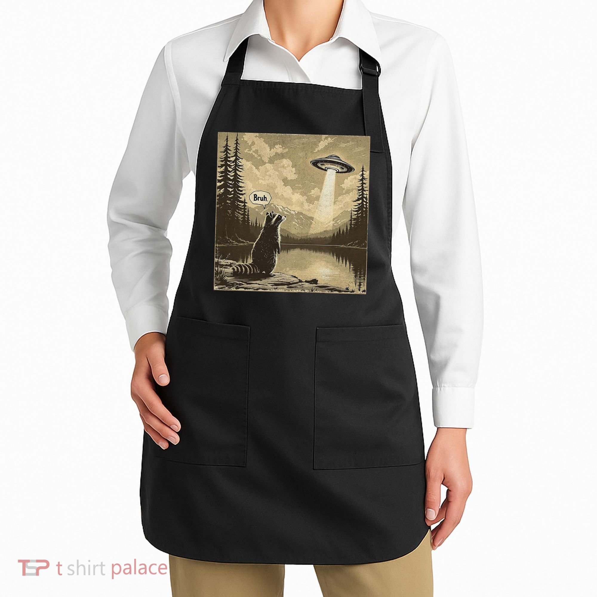 Funny Raccoon Sasquatch Alien UFO Monster Introvert Bruh Apron