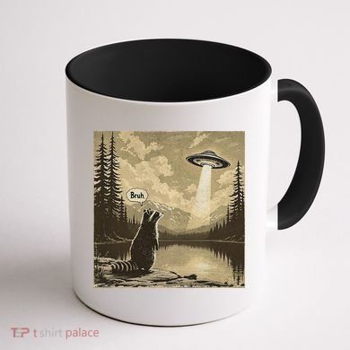 Funny Raccoon Sasquatch Alien UFO Monster Introvert Bruh Coffee Mug back