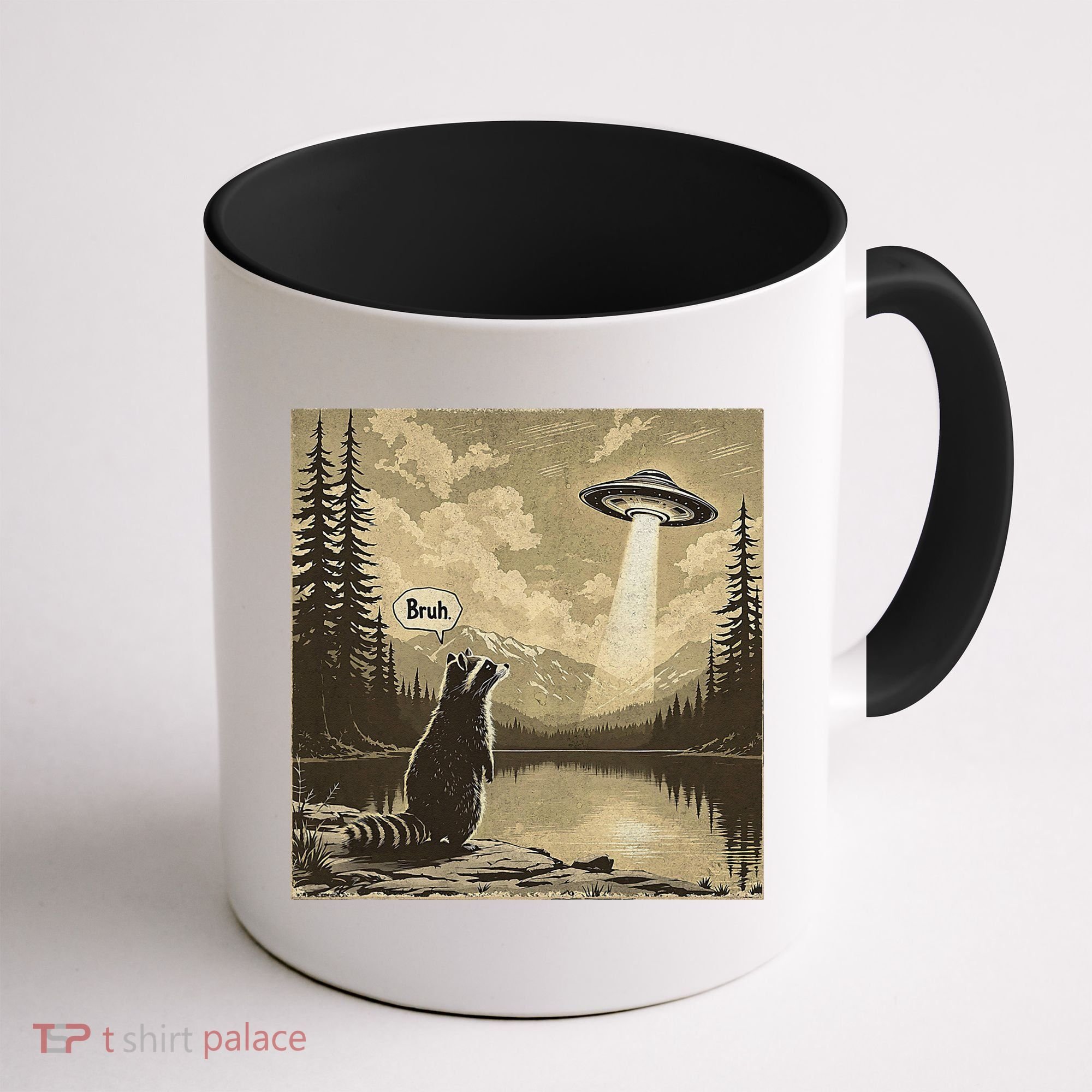 Funny Raccoon Sasquatch Alien UFO Monster Introvert Bruh Coffee Mug