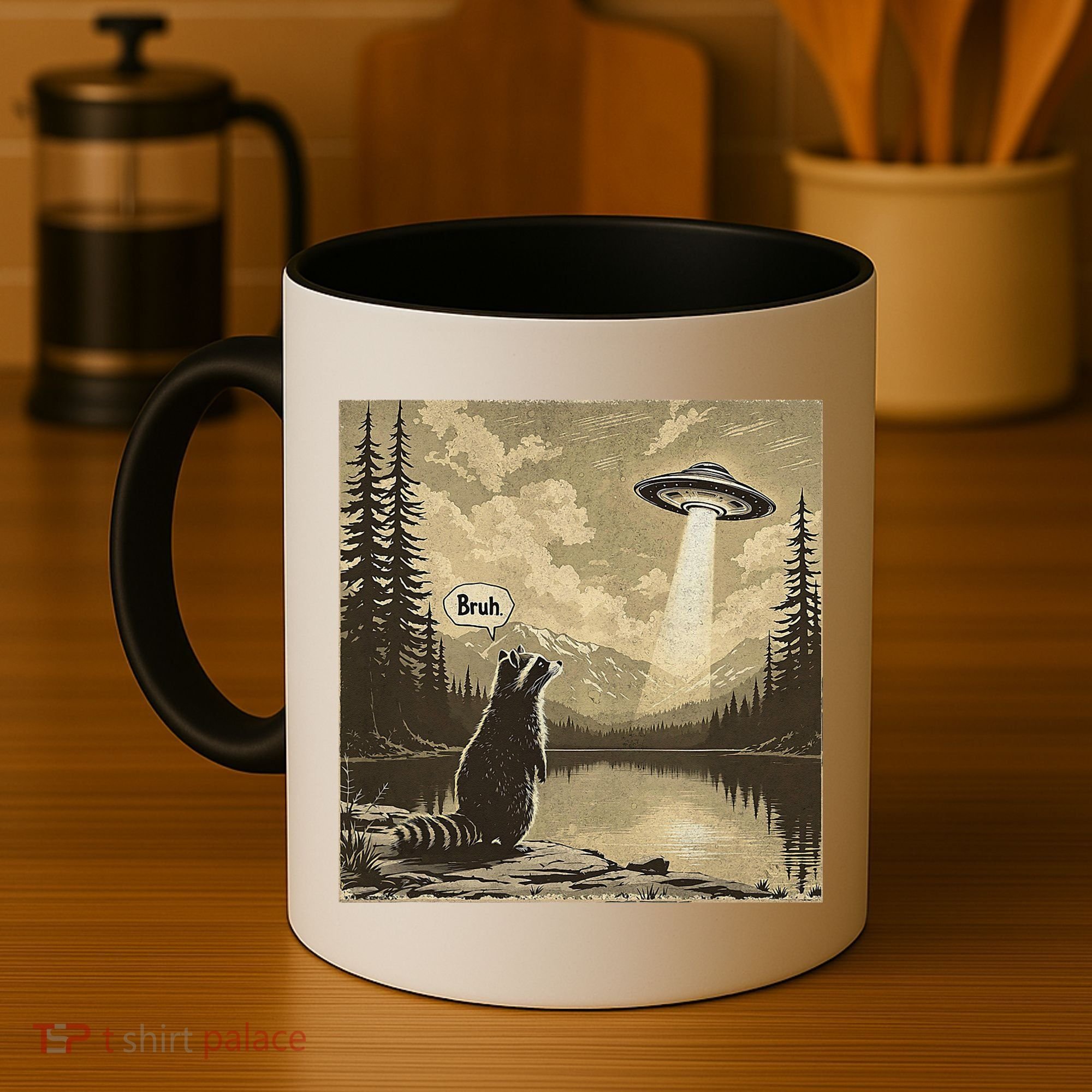 Funny Raccoon Sasquatch Alien UFO Monster Introvert Bruh Coffee Mug