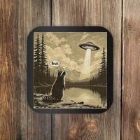 Funny Raccoon Sasquatch Alien UFO Monster Introvert Bruh Coaster thumb 0