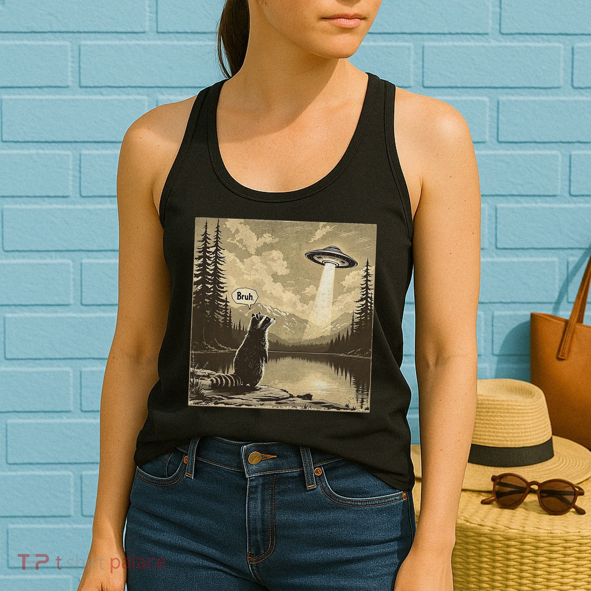 Funny Raccoon Sasquatch Alien UFO Monster Introvert Bruh Women's Tank Top