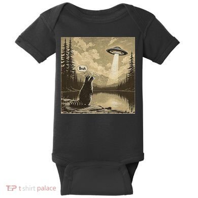Funny Raccoon Sasquatch Alien UFO Monster Introvert Bruh Baby Bodysuit
