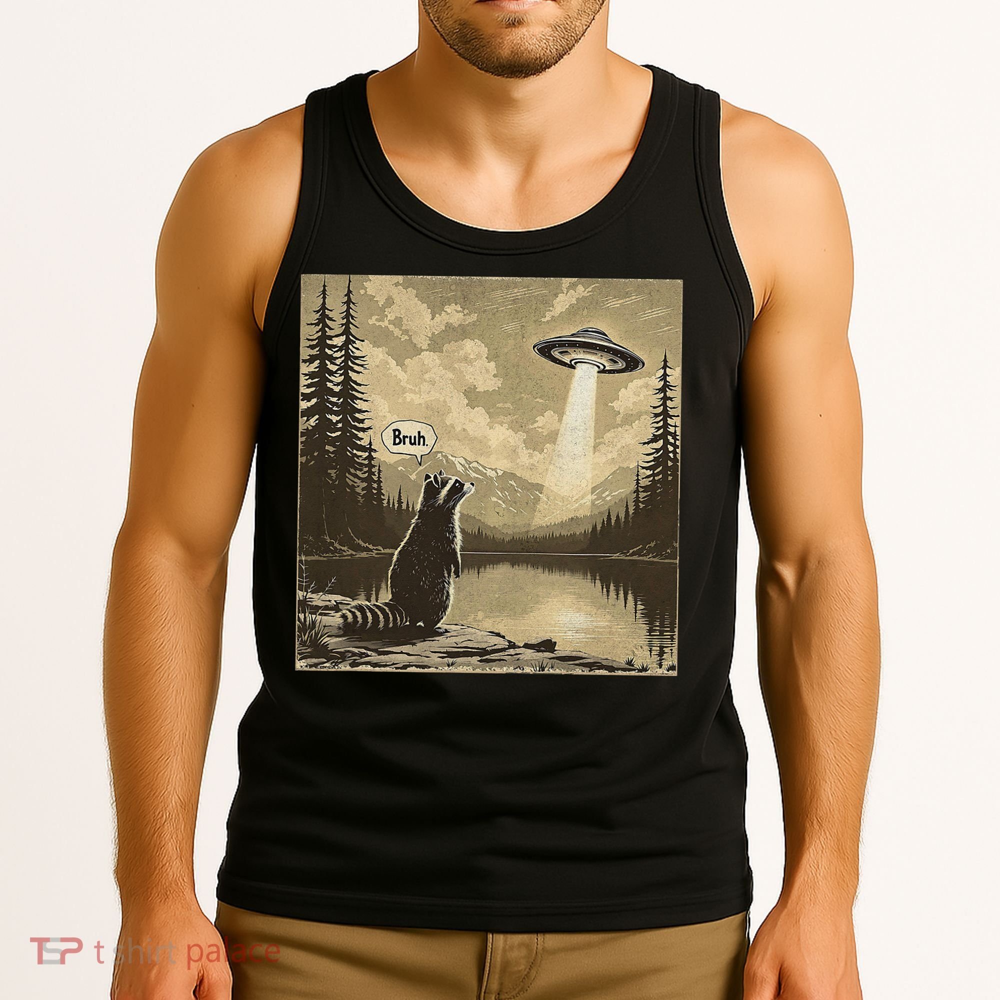 Funny Raccoon Sasquatch Alien UFO Monster Introvert Bruh Tank Top