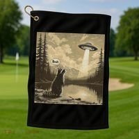 Funny Raccoon Sasquatch Alien UFO Monster Introvert Bruh Golf Towel thumb 1