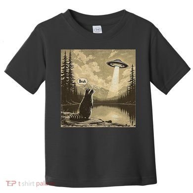 Funny Raccoon Sasquatch Alien UFO Monster Introvert Bruh Toddler T-Shirt