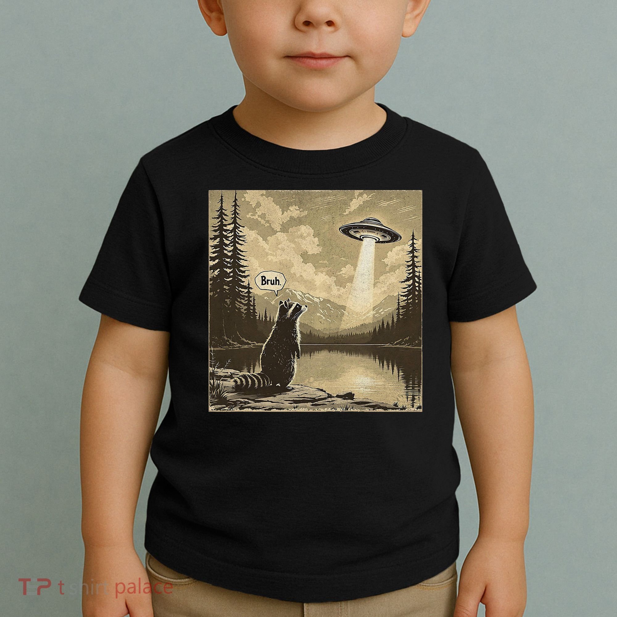 Funny Raccoon Sasquatch Alien UFO Monster Introvert Bruh Toddler T-Shirt