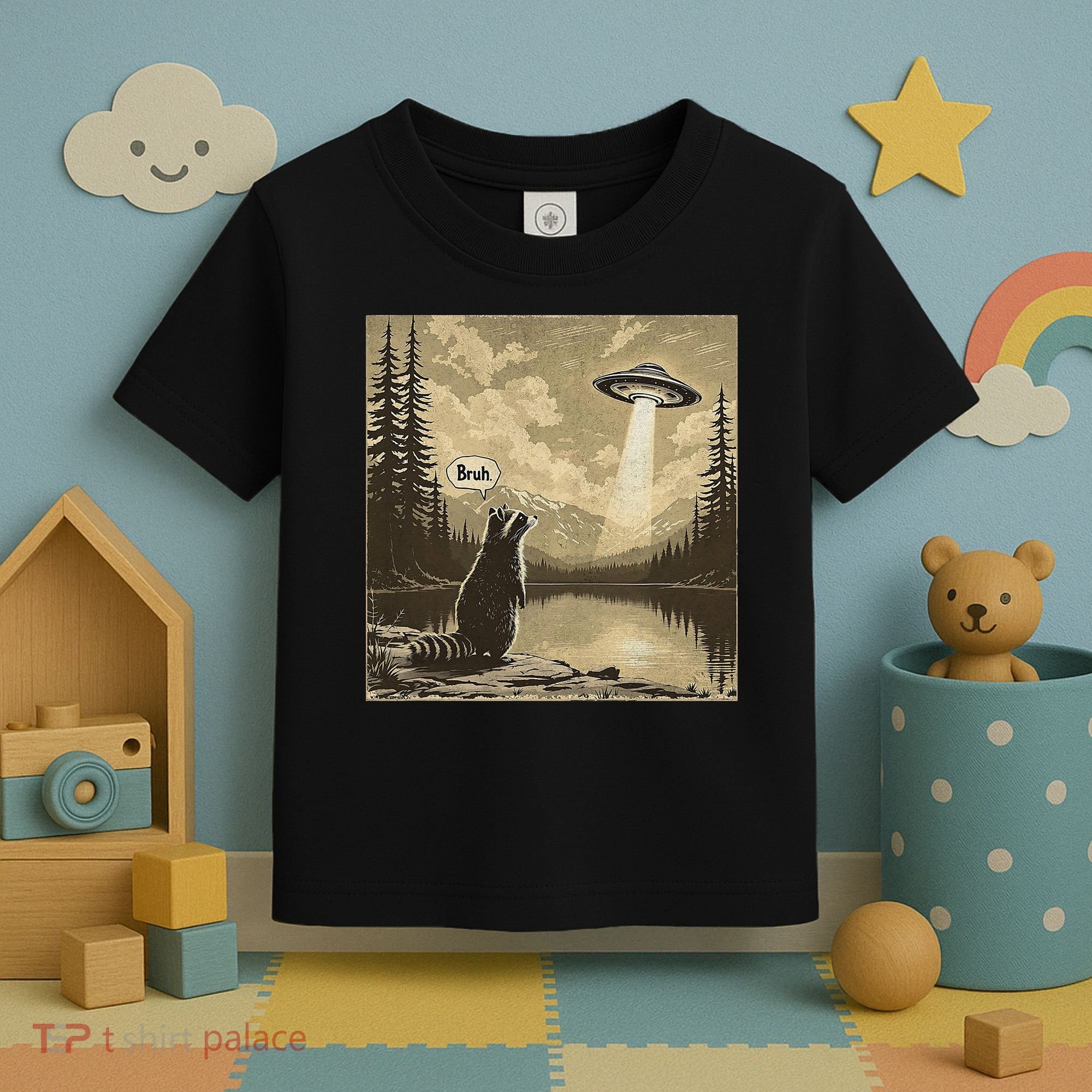 Funny Raccoon Sasquatch Alien UFO Monster Introvert Bruh Toddler T-Shirt