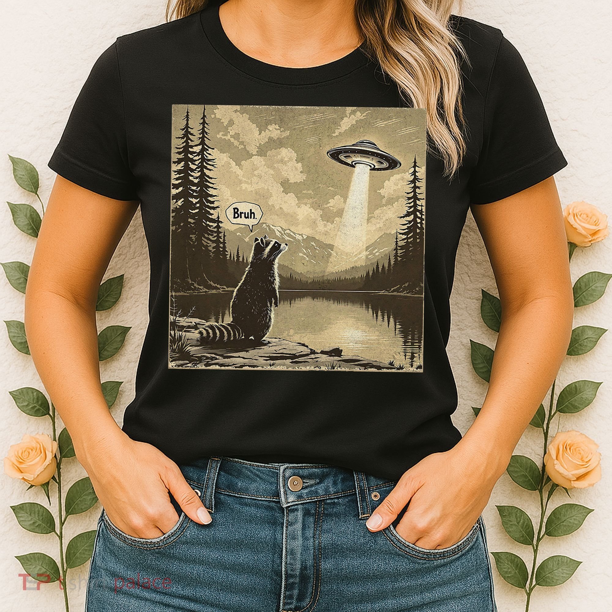 Funny Raccoon Sasquatch Alien UFO Monster Introvert Bruh Women's T-Shirt