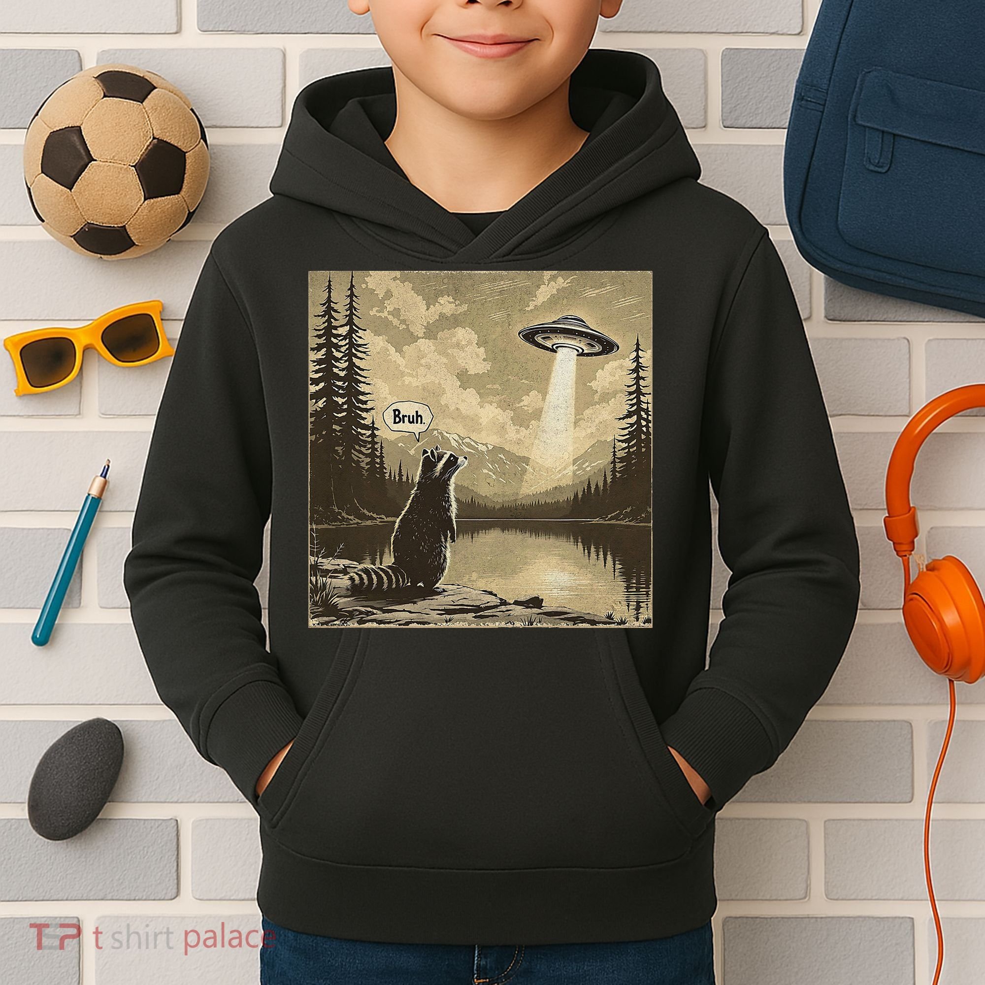 Funny Raccoon Sasquatch Alien UFO Monster Introvert Bruh Kids Hoodie