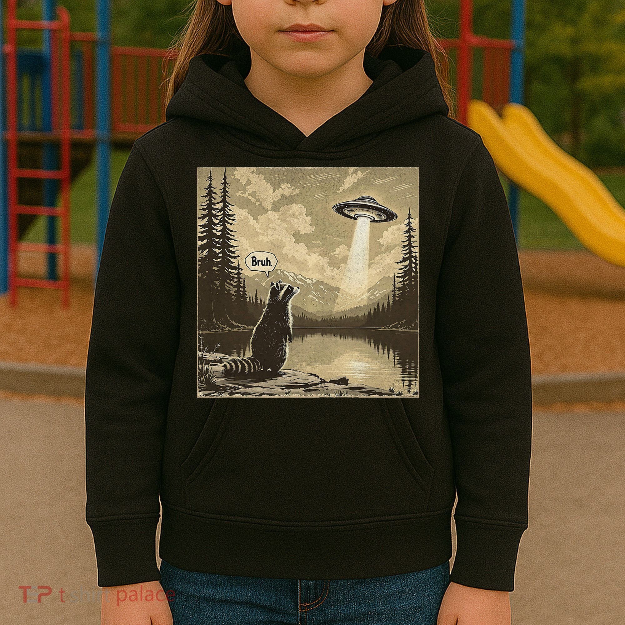 Funny Raccoon Sasquatch Alien UFO Monster Introvert Bruh Kids Hoodie