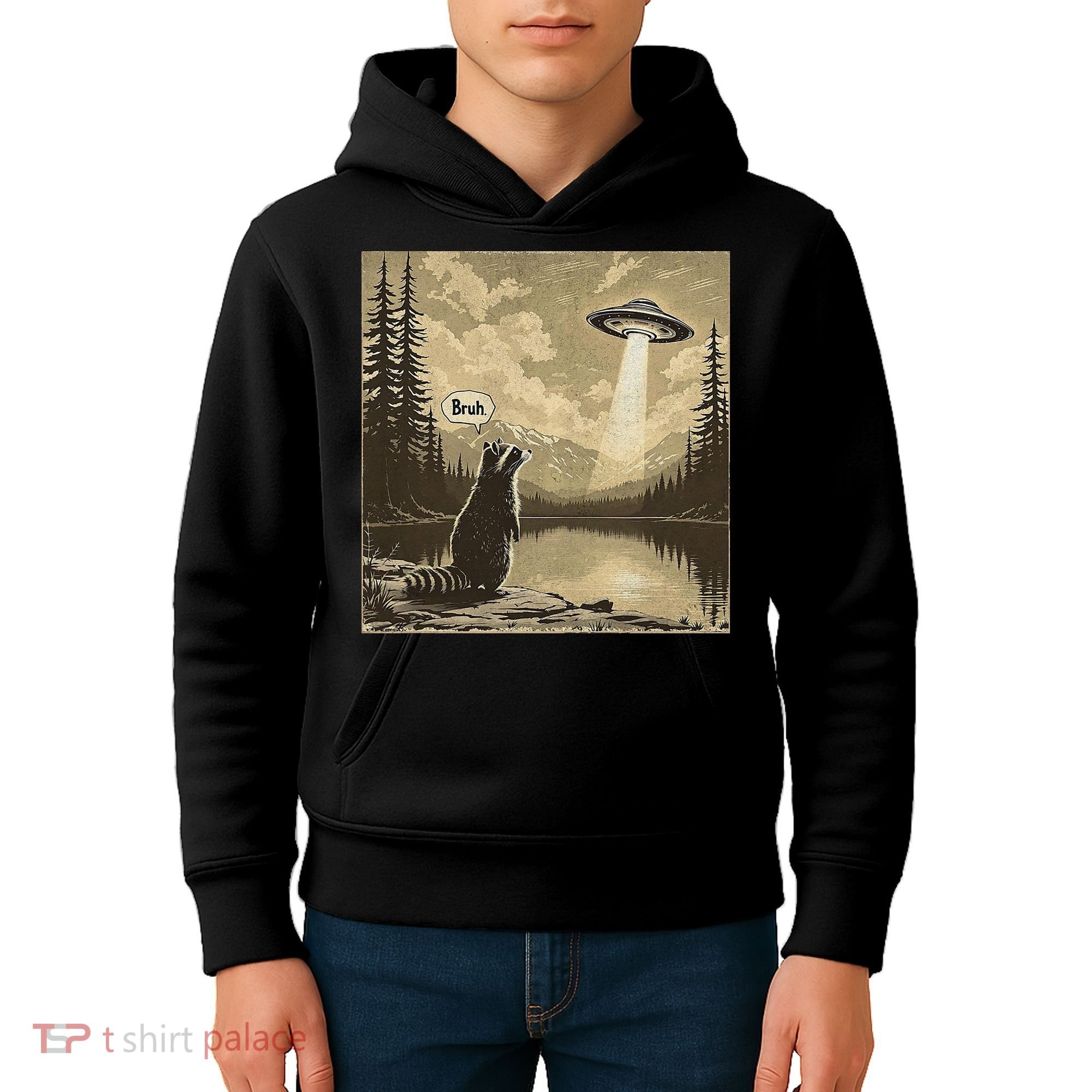 Funny Raccoon Sasquatch Alien UFO Monster Introvert Bruh Kids Hoodie