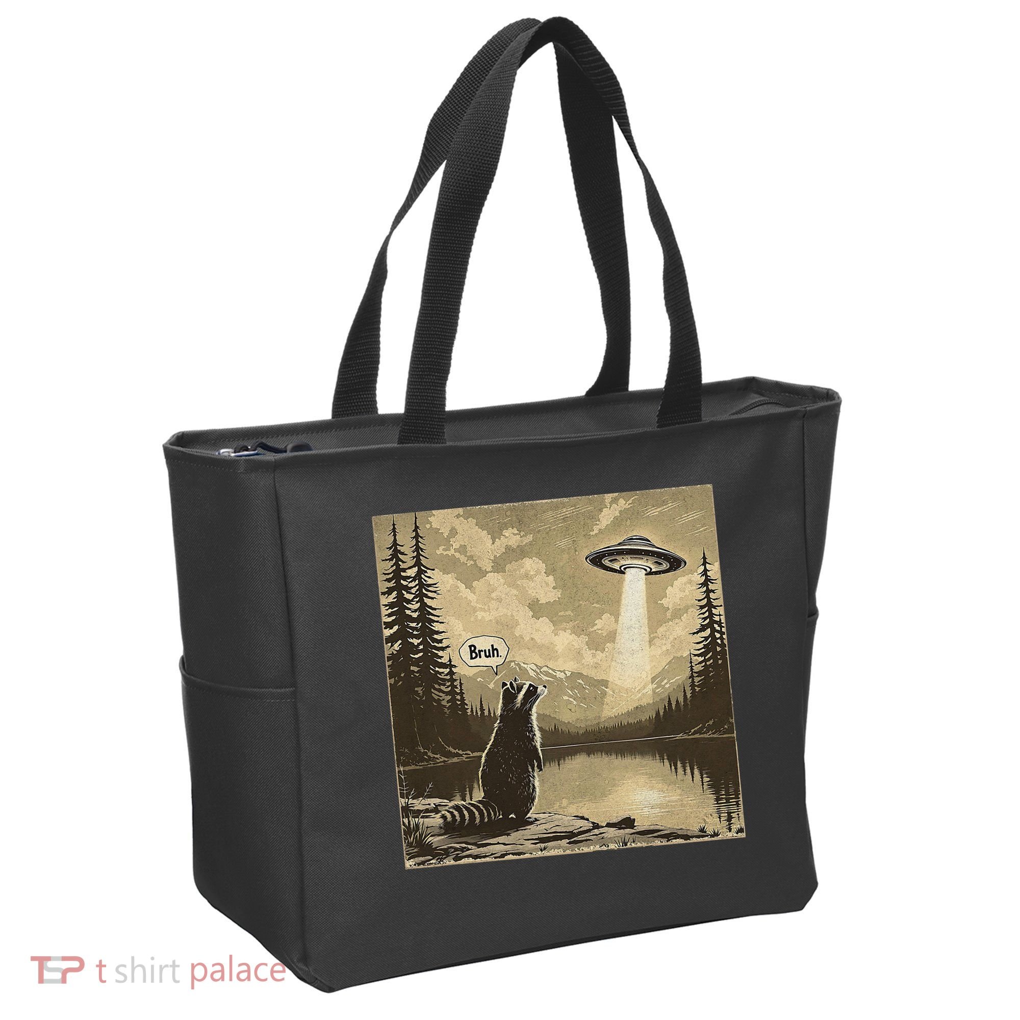 Funny Raccoon Sasquatch Alien UFO Monster Introvert Bruh Tote Bag