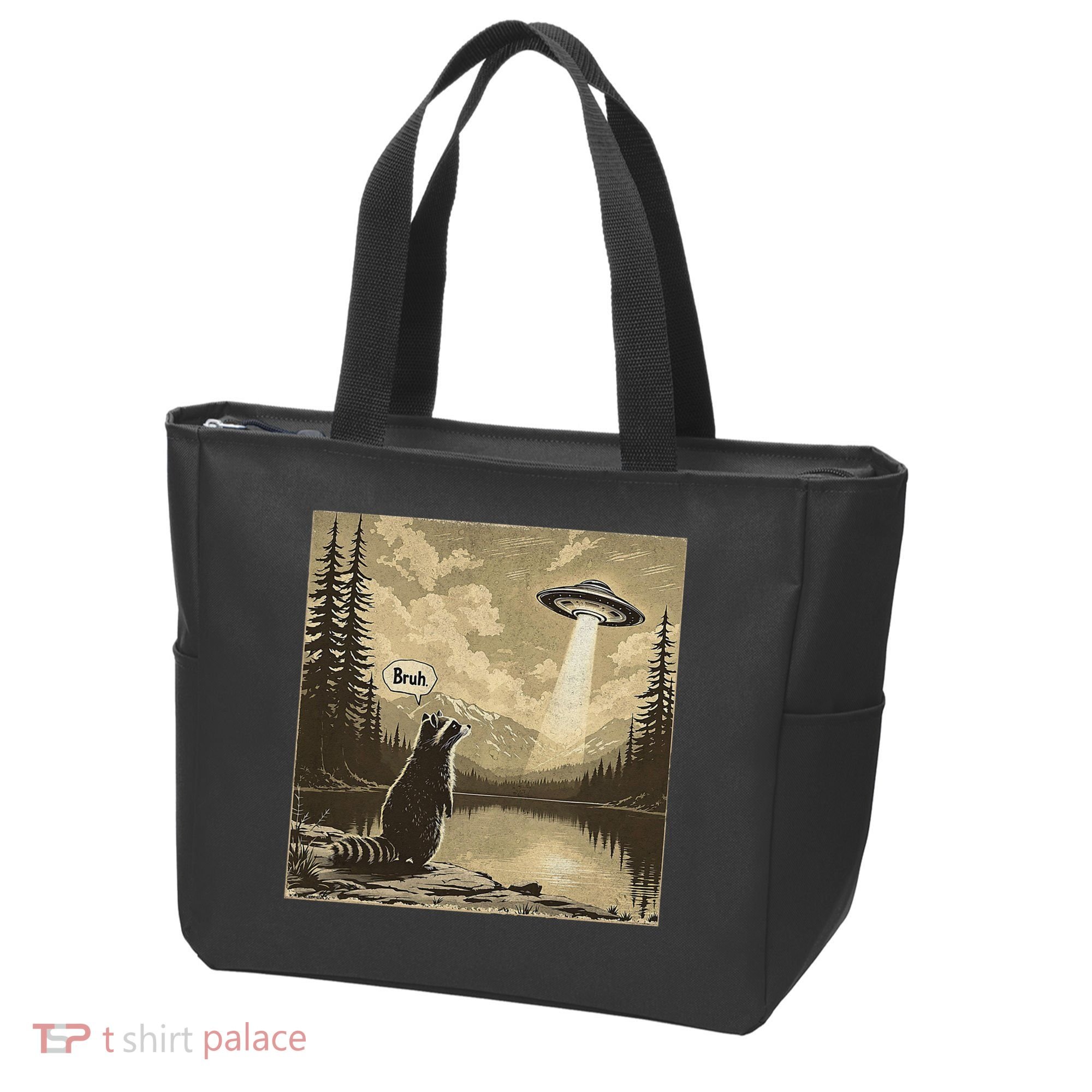 Funny Raccoon Sasquatch Alien UFO Monster Introvert Bruh Tote Bag