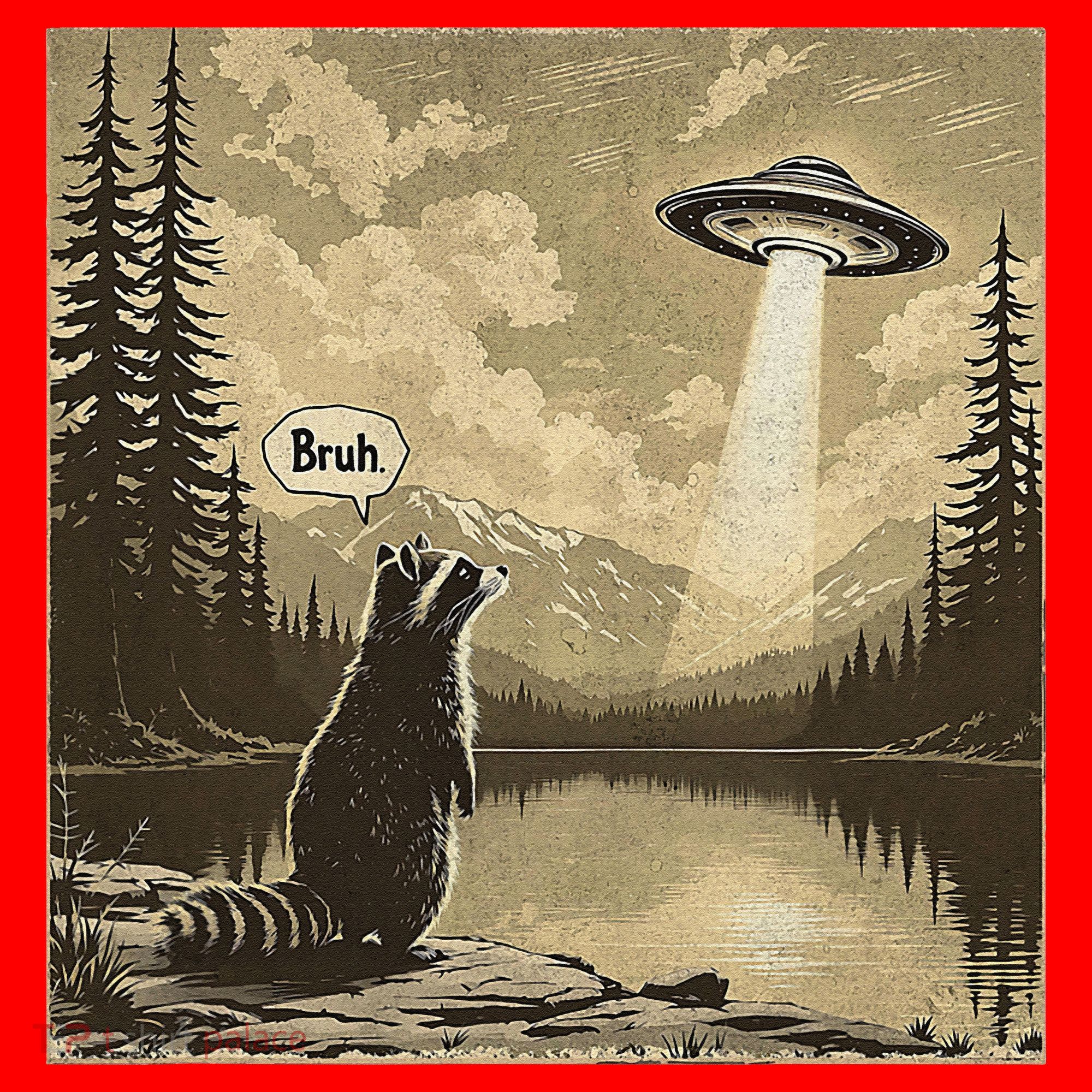 Funny Raccoon Sasquatch Alien UFO Monster Introvert Bruh Santa Hat