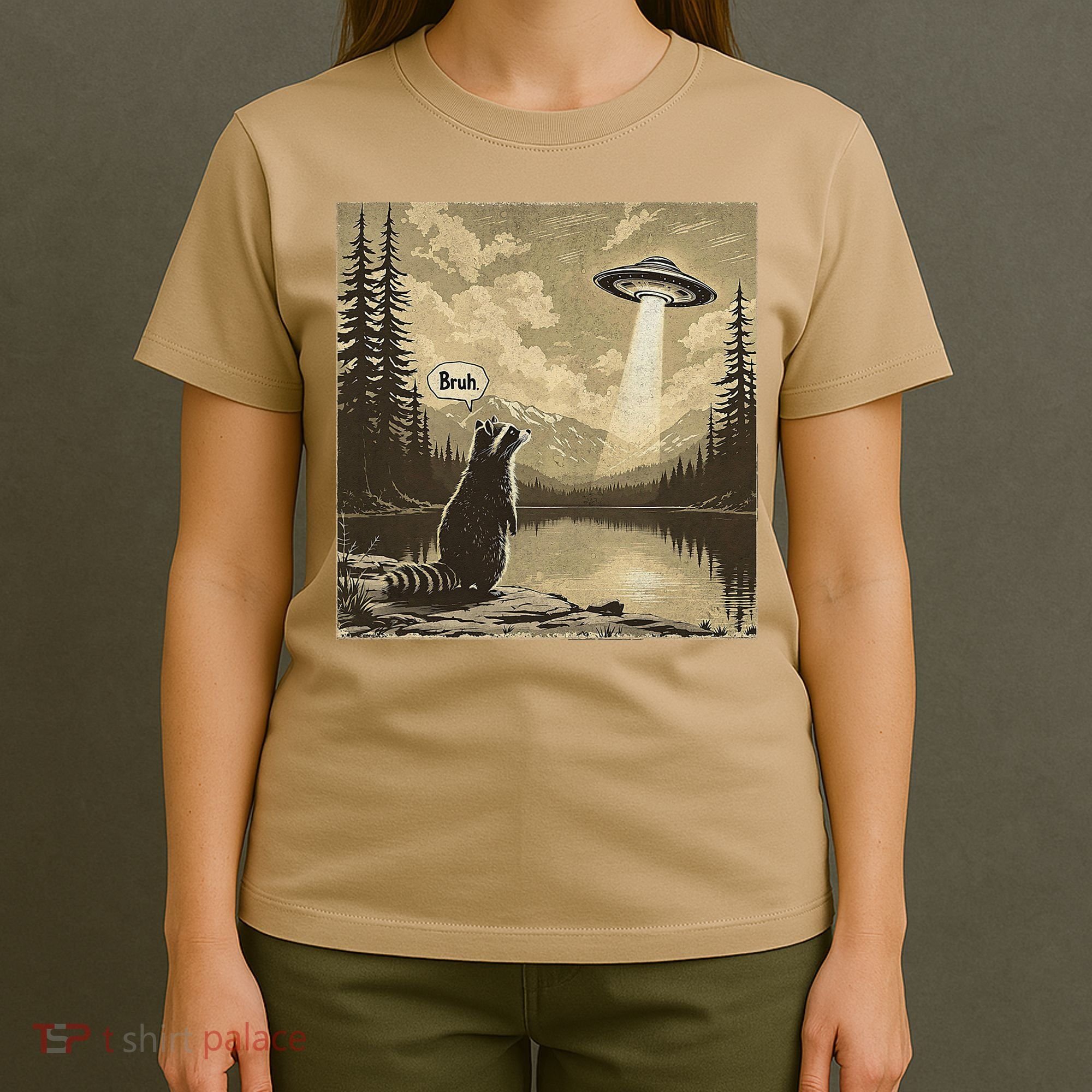 Funny Raccoon Sasquatch Alien UFO Monster Introvert Bruh T-Shirt