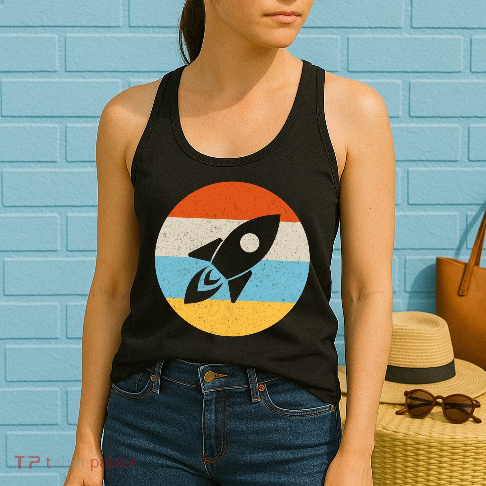 Funny Retro Sunset Spaceship Women's Tank Top