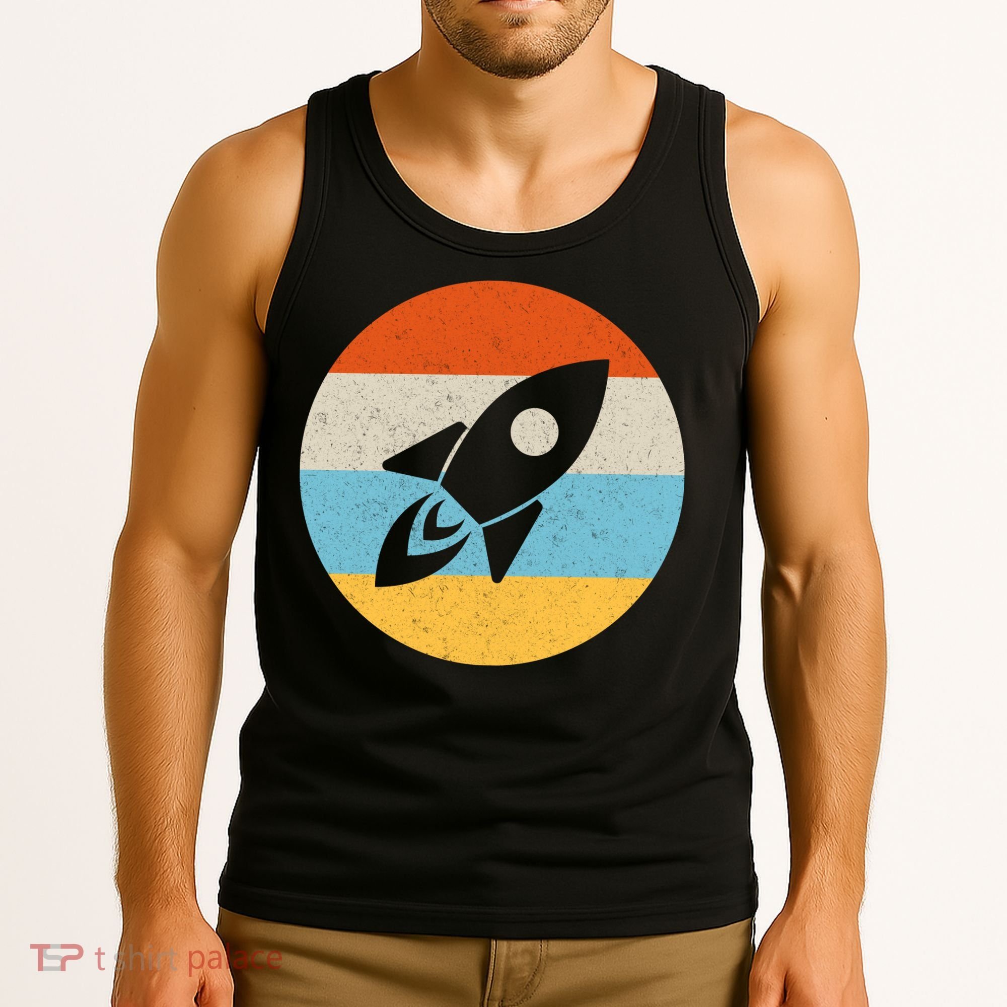 Funny Retro Sunset Spaceship Tank Top