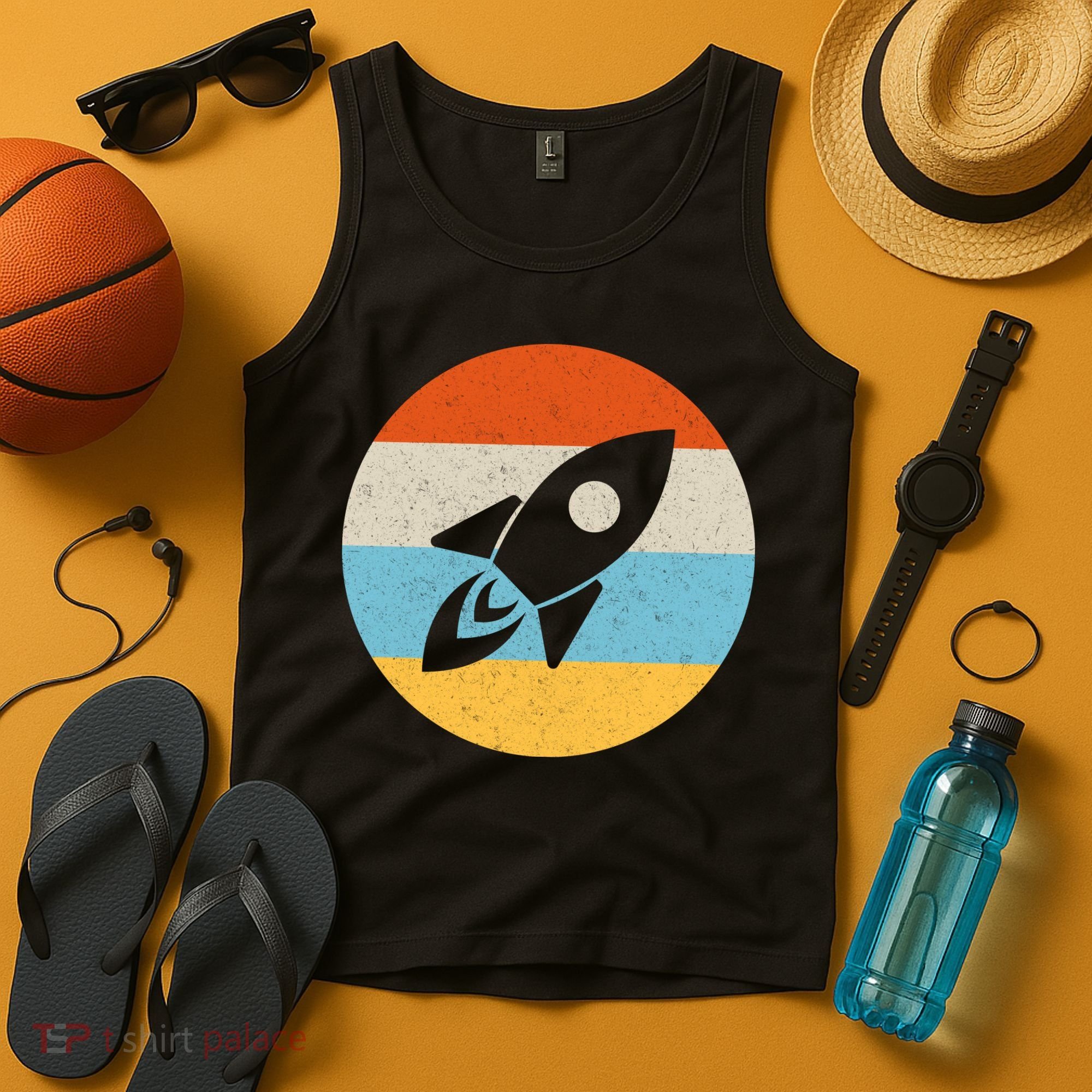 Funny Retro Sunset Spaceship Tank Top