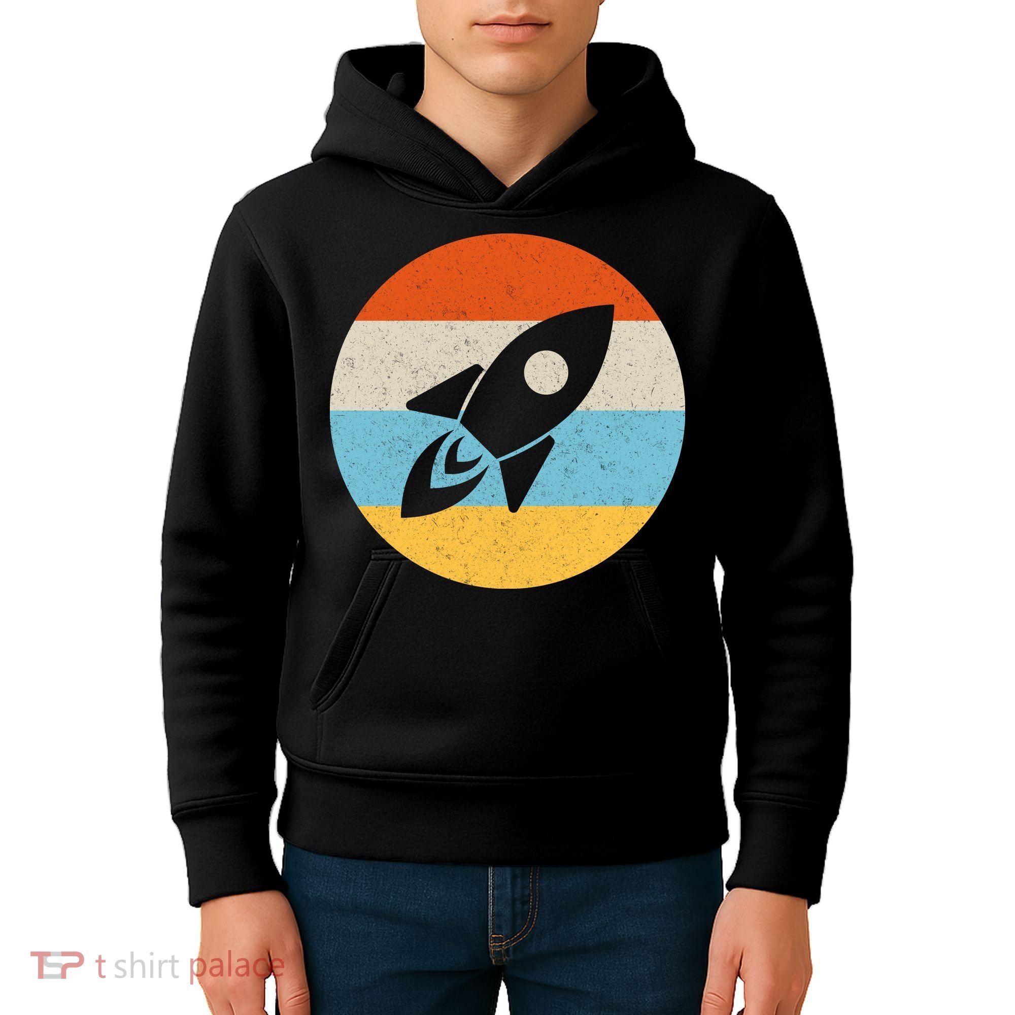 Funny Retro Sunset Spaceship Kids Hoodie