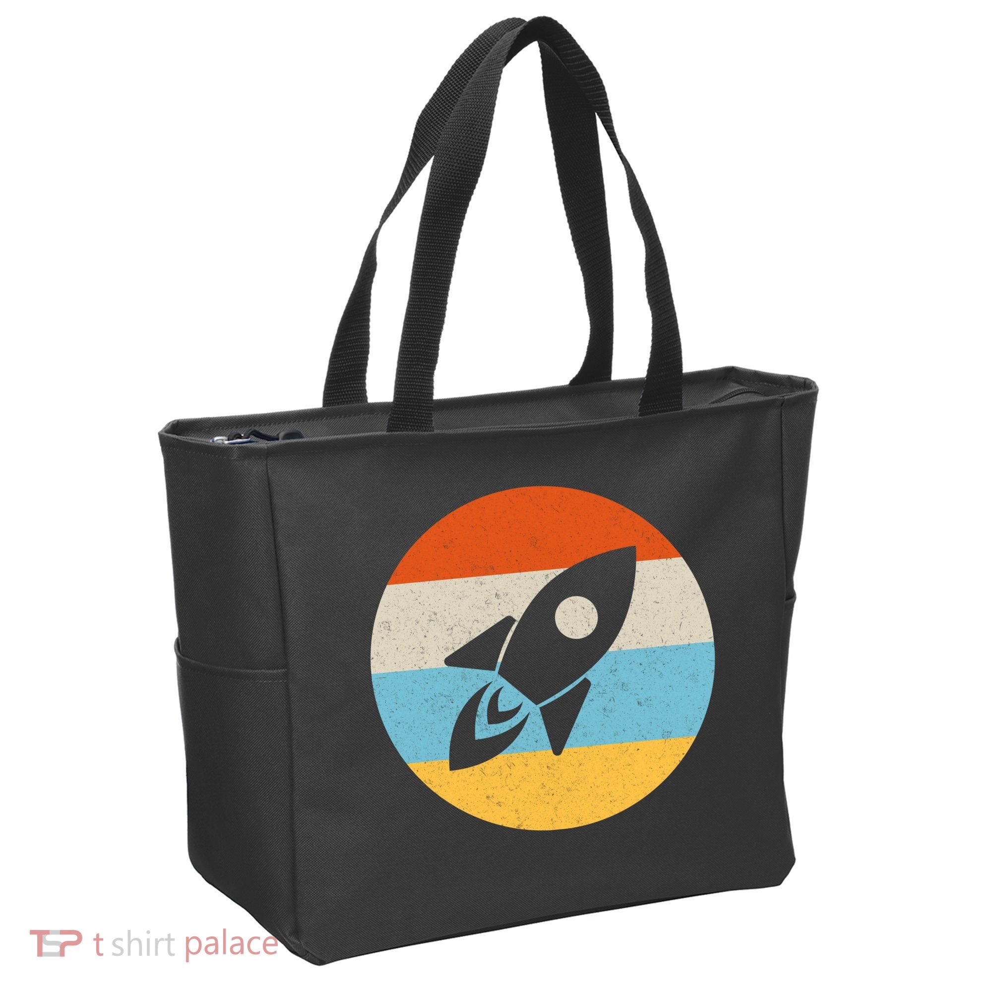 Funny Retro Sunset Spaceship Tote Bag