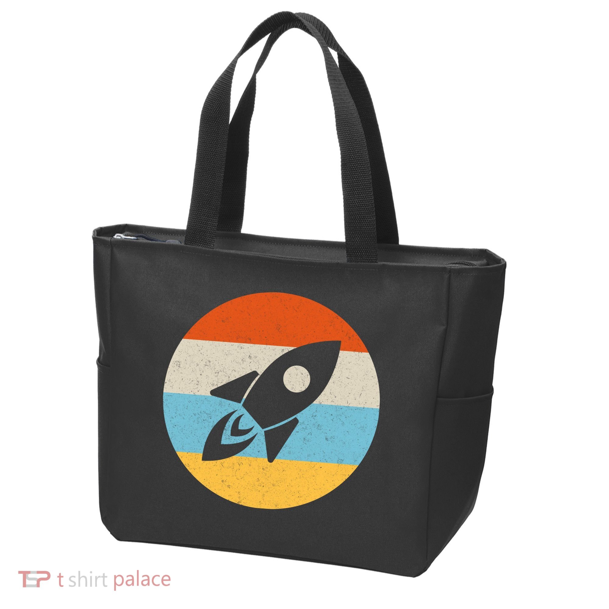 Funny Retro Sunset Spaceship Tote Bag