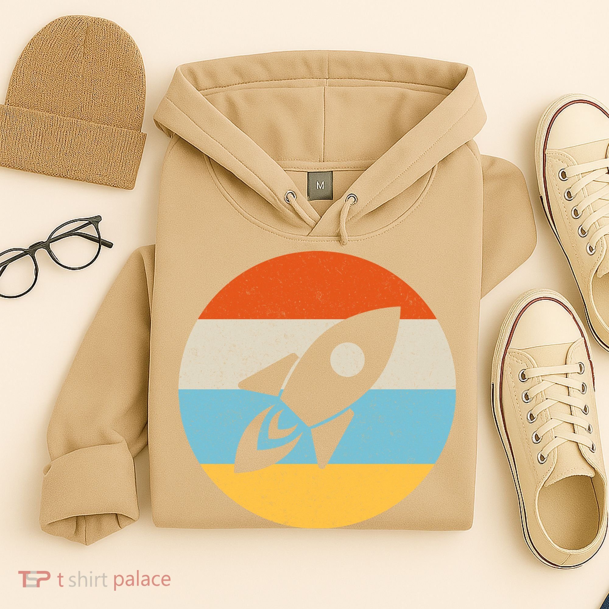 Funny Retro Sunset Spaceship Hoodie