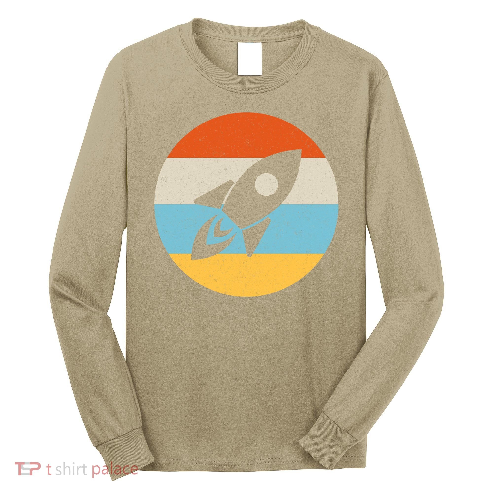 Funny Retro Sunset Spaceship Long Sleeve Shirt