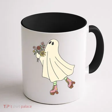 Floral Roller Skating Ghost Coffee Mug back