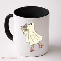 Floral Roller Skating Ghost Coffee Mug thumb 0