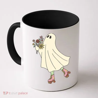 Floral Roller Skating Ghost Coffee Mug