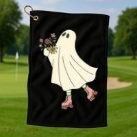 Floral Roller Skating Ghost Golf Towel thumb 1