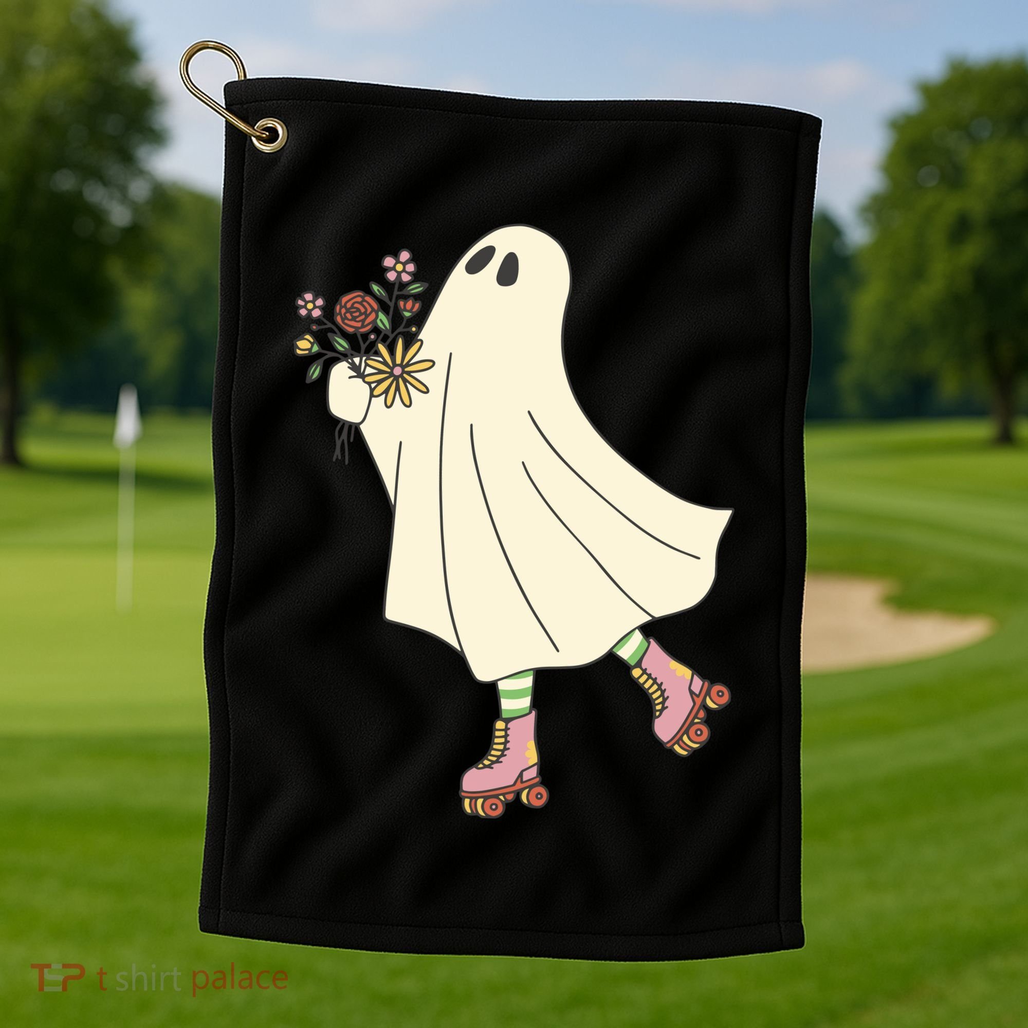 Floral Roller Skating Ghost Golf Towel