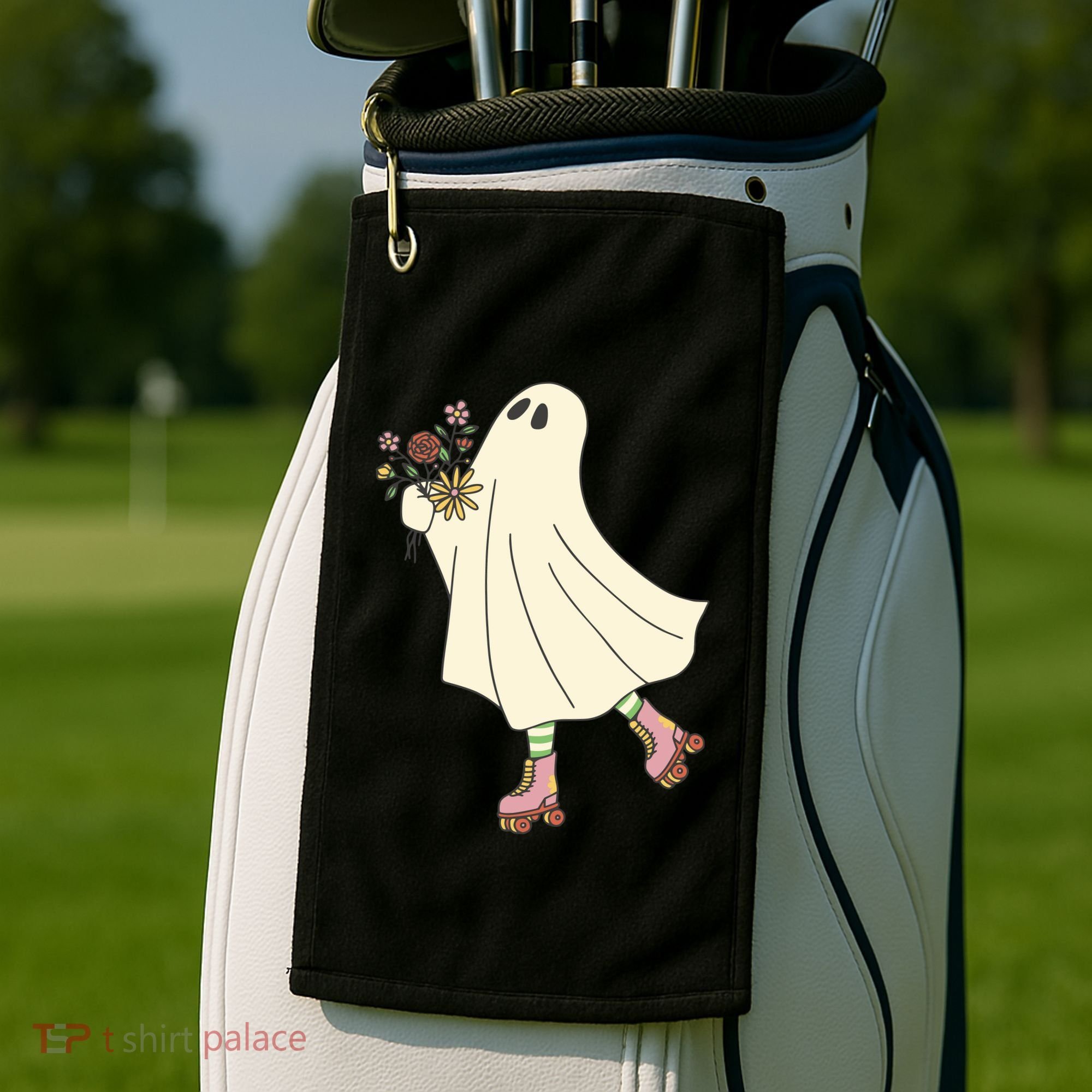 Floral Roller Skating Ghost Golf Towel