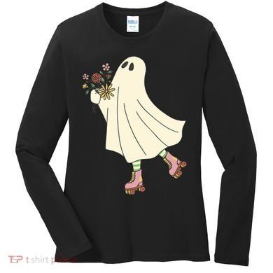 Floral Roller Skating Ghost Women's Long Sleeve Shirt