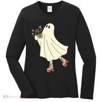 Floral Roller Skating Ghost Women's Long Sleeve Shirt thumb 0