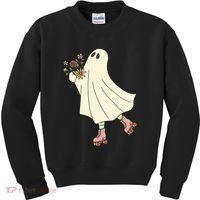 Floral Roller Skating Ghost Kids Sweatshirt thumb 0