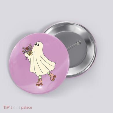 Floral Roller Skating Ghost Button