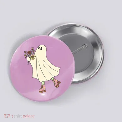Floral Roller Skating Ghost Button