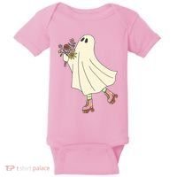 Floral Roller Skating Ghost Baby Bodysuit thumb 0