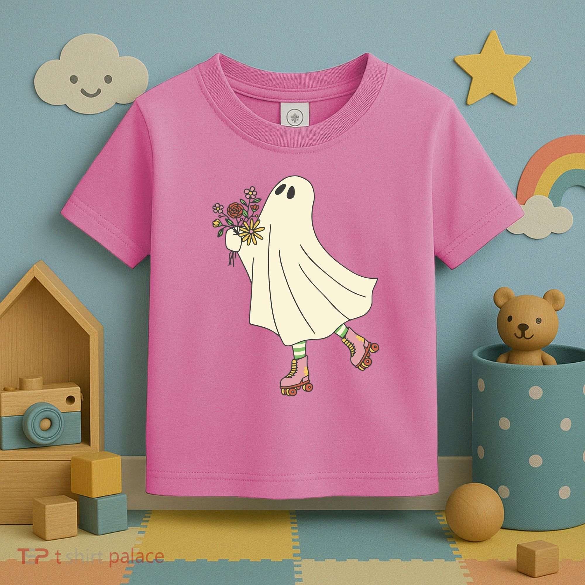 Floral Roller Skating Ghost Toddler T-Shirt