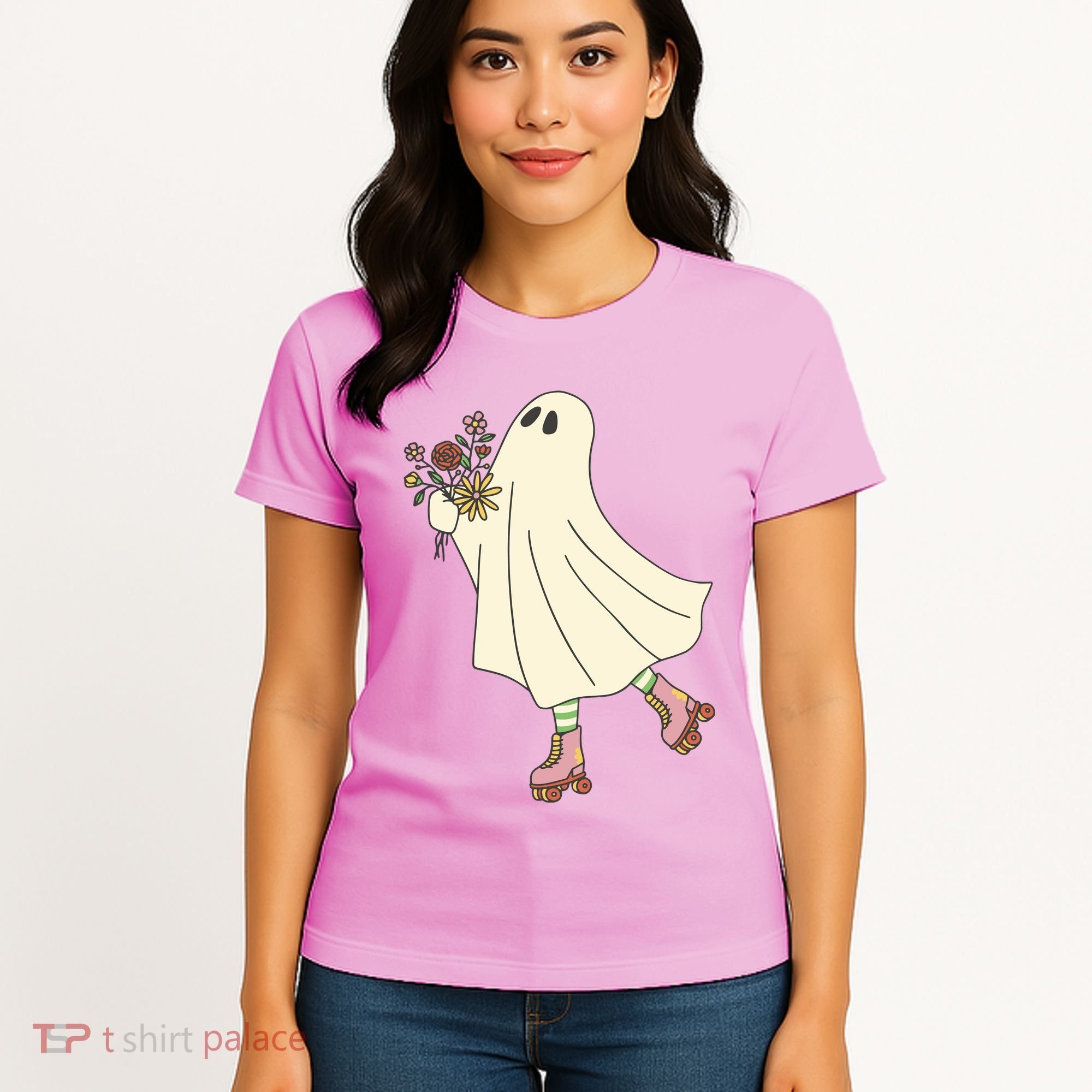 Floral Roller Skating Ghost Women's T-Shirt