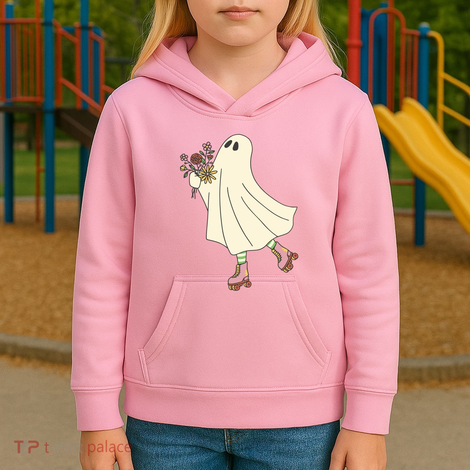 Floral Roller Skating Ghost Kids Hoodie