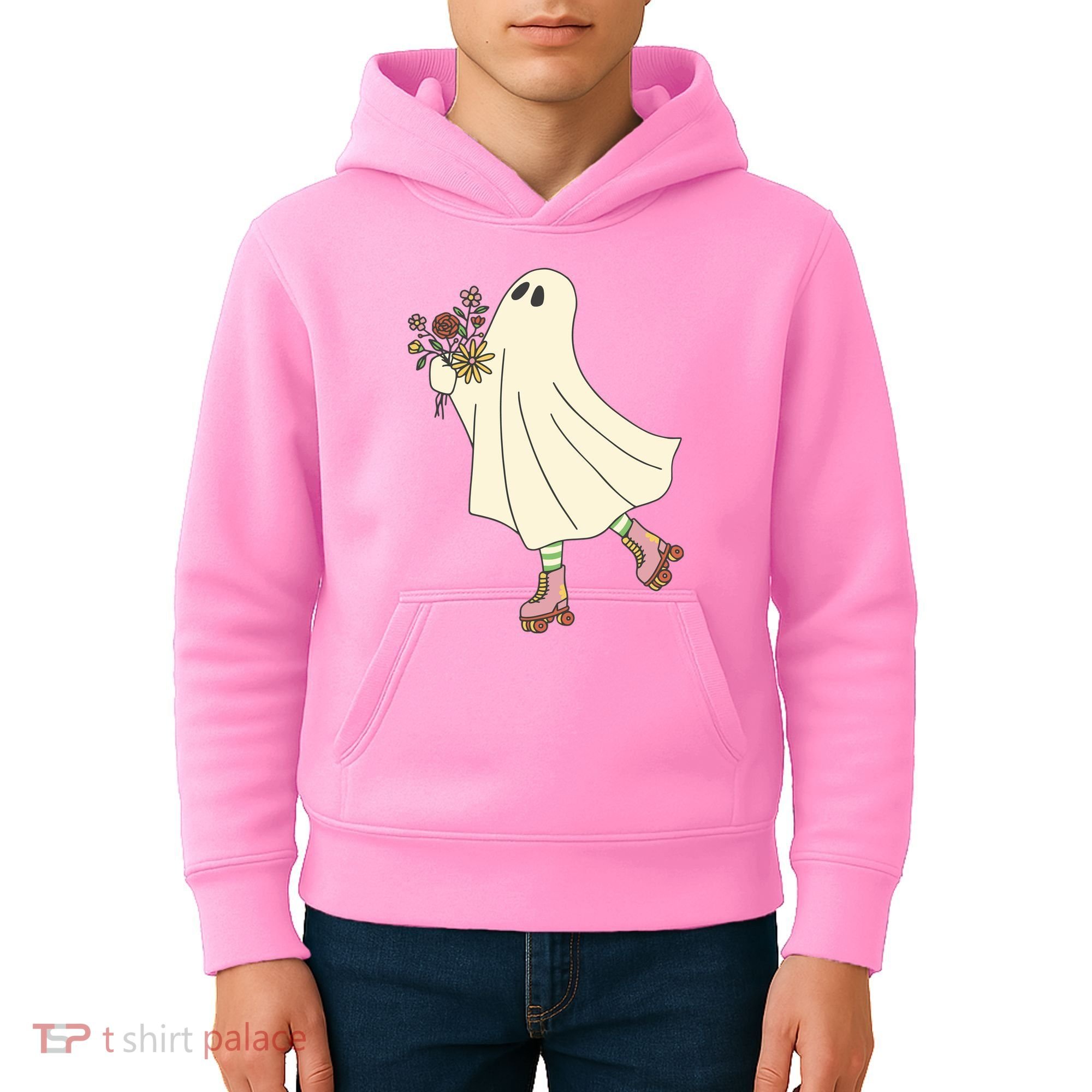 Floral Roller Skating Ghost Kids Hoodie