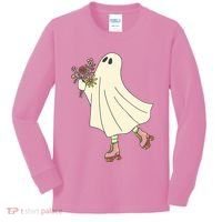 Floral Roller Skating Ghost Kids Long Sleeve Shirt thumb 0