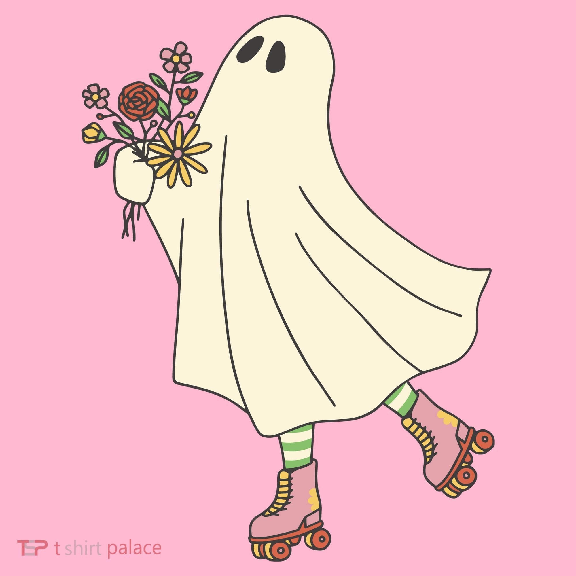 Floral Roller Skating Ghost Kids Long Sleeve Shirt