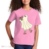 Floral Roller Skating Ghost Kids T-Shirt thumb 2
