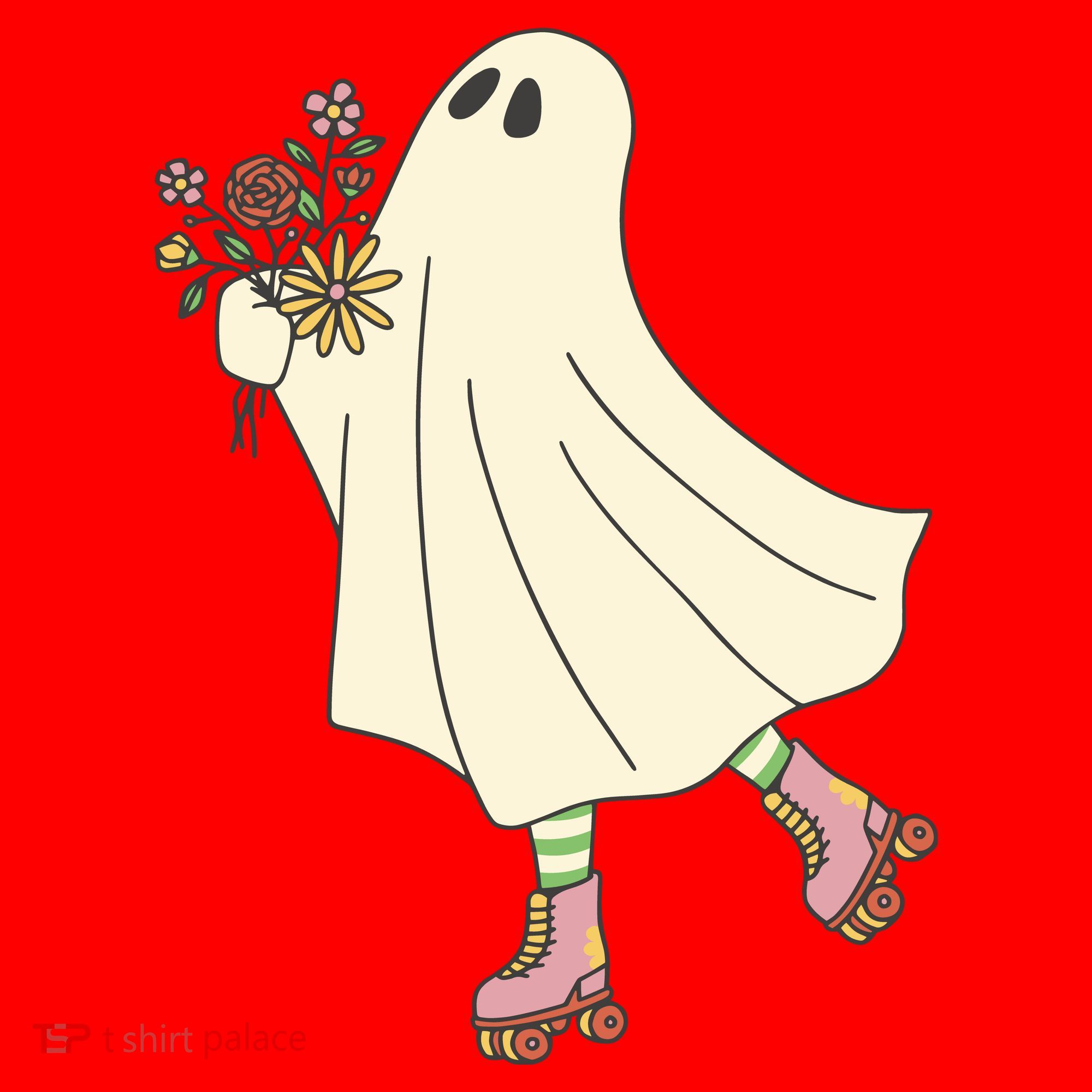 Floral Roller Skating Ghost Santa Hat