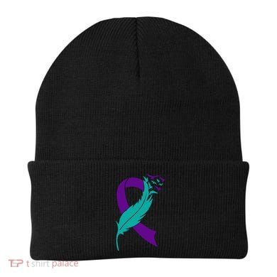 Feather Ribbon Suicide Prevention Awareness Beanie