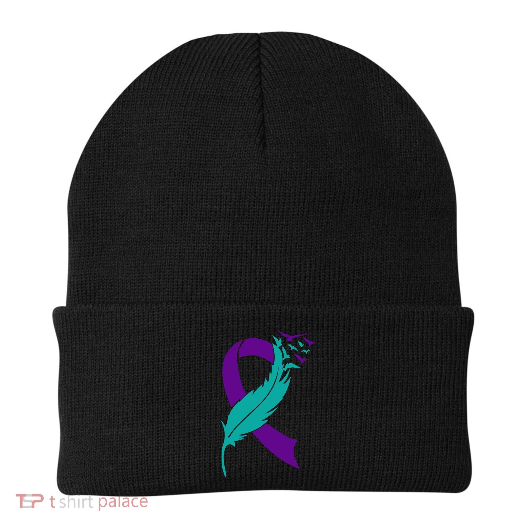 Feather Ribbon Suicide Prevention Awareness Beanie